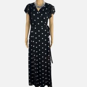 Eva Mendes Black and White Wrap Maxi Dress